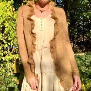 J. Crew X-Small Mohair Blend Fairy Academia Ruffle Cardigan Camel